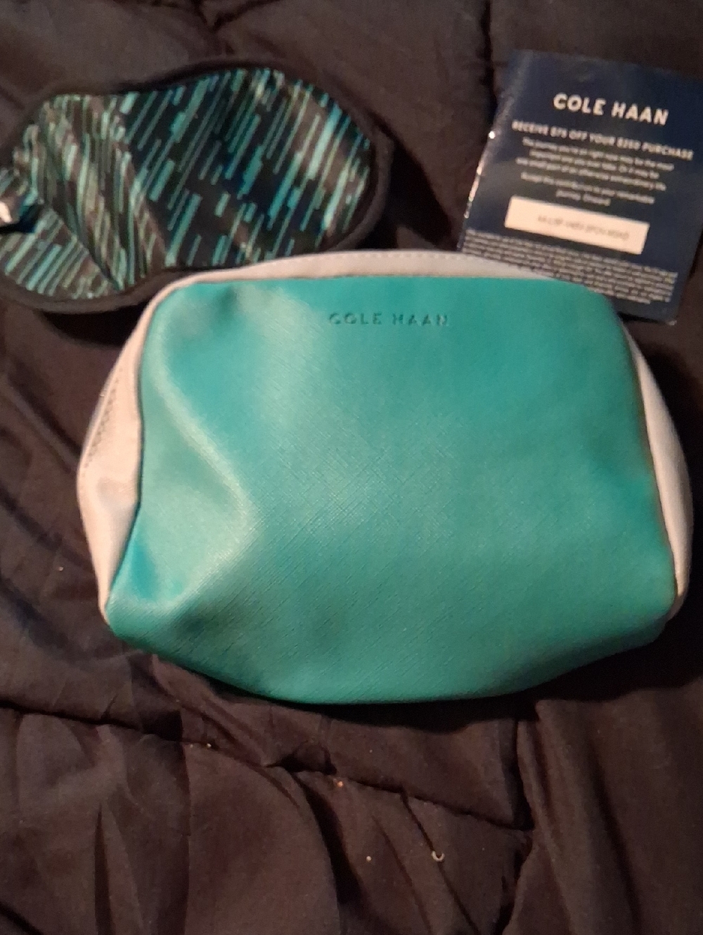 Cole Haan Teal and White Makeup Pouch